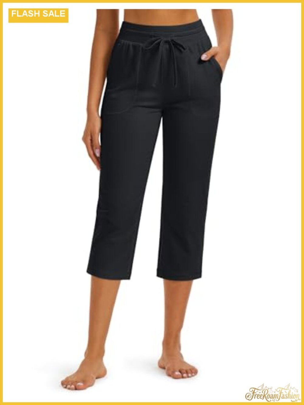 Cotton Spandex Capri Pants High Waist Yoga Workout 2 Pockets